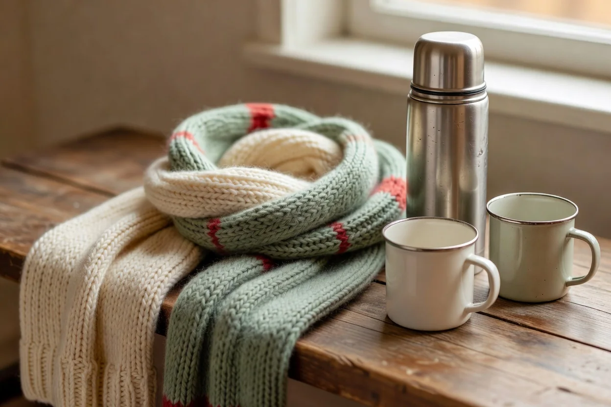 Two ceramic coffee mugs placed side by side on a sunlit wooden table with a folded newspaper nearby